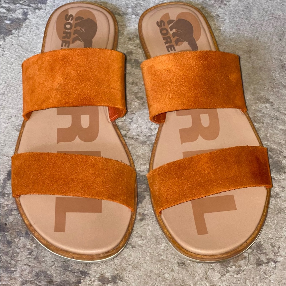 Sorel Orange Suede Slide Sandals